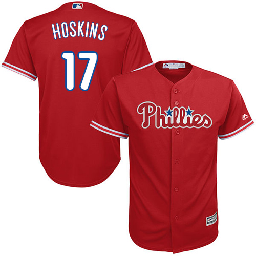 Phillies #17 Rhys Hoskins Red New Cool Base Stitched MLB Jersey - Click Image to Close